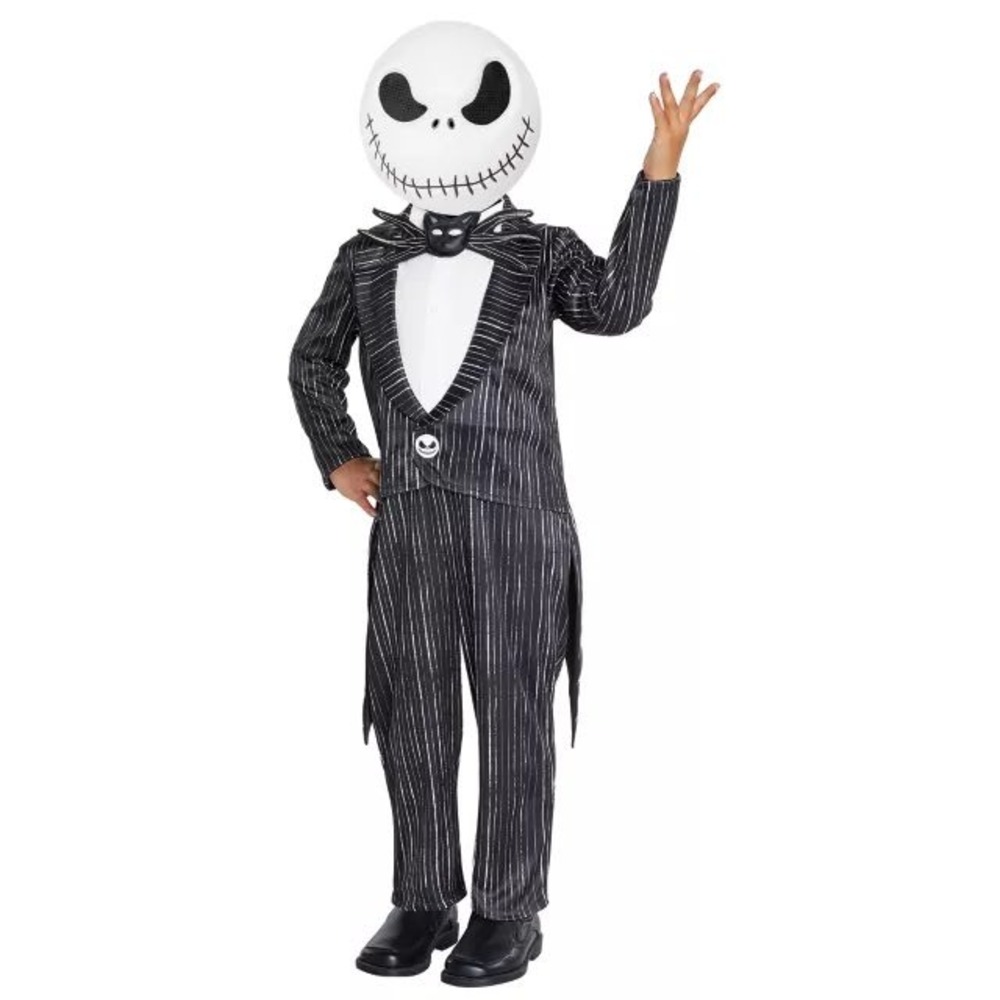 Disney Jack Skellington Costume Kids 3T-4T Black Good Pinstripe Jumpsuit Mask